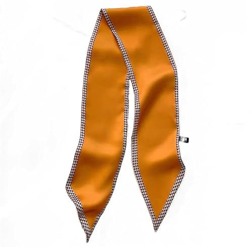GIMIRO Satin Seidenschal 148 x 13,5 cm Krawatte Double Layer Bund für Blazer, Mantel, Kleid (39# Houndstooth Edge Orange)