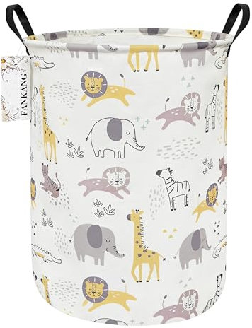 FANKANG Laundry Hamper Storage Bins Nursery Hamper Canvas Foldable Large Storage Baskets for Kids Toys Room, Nursery, Home,Gift Basket, Office, Bedroom, Clothes(Round Cute animals)
