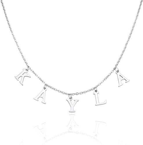 MMXX Personalisierte Namenskette Individuelle Initialen-Halskette Choker-Halskette für Frauen Gold Silber Zierliche Halskette für Damen Freundin Ehefrau Mutter Geschenk (A1: Einzelloch - Silber)