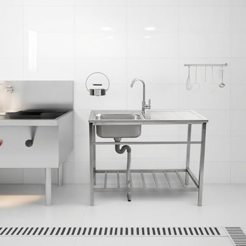 Ukkajovlex Set di Lavandino in Acciaio Inox 304 Mobile lavello Esterno Rimovibile Indipendente 75cmX40cmX75cm Lavandino Bagno Piccolo Salvaspazio Campeggio Lavello Professionale