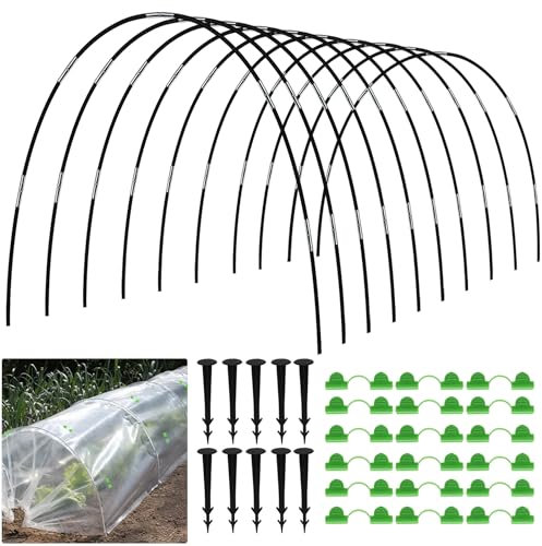 MQJIAZHI 60 Pièces Arceau pour Serre Tunnel, 43CM Support d'arceaux de Jardin Ajustable en Fibre de Verre antirouille, Kit De Maison De Cerceau De Jardin, Support de Plantes DIY, Piquets de Jardinage