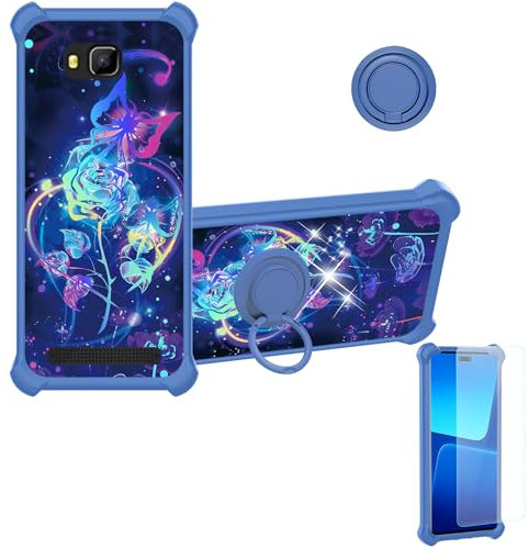 bojioderf Coque Compatible pour Logicom Wave 2 Coque Étui [avec Trempé 9H Protection D'écran] Case Support de Bague PC + Silicone IMDL-LMG