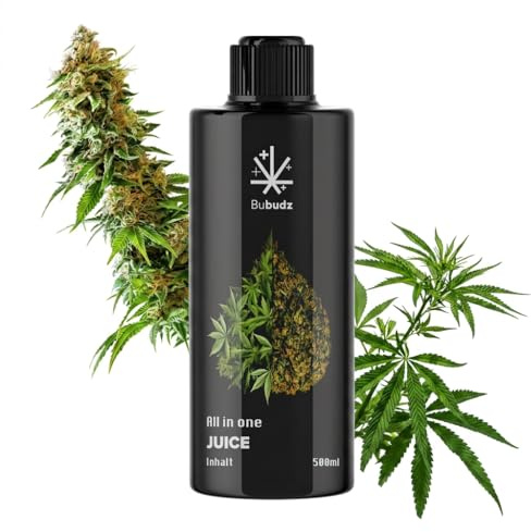 Bubudz BIO All in One Cannabis Dünger 500ml – Hanf Flüssigdünger für Wachstum & Blüte – mit Pflanzenkohle & lebenden Mikroorganismen – organischer NPK – vegan, Made in Germany, diskreter Versand