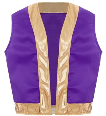 Jugaoge Gilet in raso per bambini arabo principe senza maniche Gilet anteriore aperto giacca corta orlo dorato top top, viola., 170