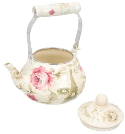 Cabilock Romantic Flower Pattern Enamel Teapot Thickened Ceramic Handle Home Teaware