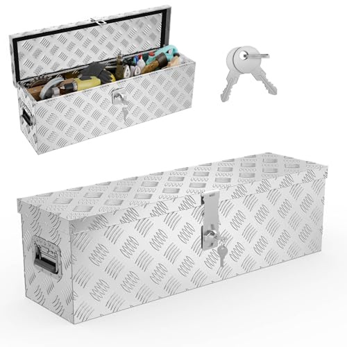 LZQ Aluminium Transportbox mit Deckel, 800x220x225 mm, Alukiste mit Schloss für Werkzeuge, stabil und wasserdicht, Deichselbox für Fahrzeuge und Anhänger (Silber)