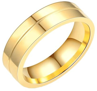 Tolldek Verlobungsring Mann 6MM, Poliert Bandring Breit, Edelstahl Verlobungsring Hochzeitsring Gold für Männer, Größe 72 (22.9)