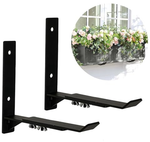 Thrivinest Fensterkastenhalterungen, verstellbare Pflanzkastenhalterungen (20 bis 24,4 cm), robuste Metall-Blumenkasten-Wandbefestigungshaken für Geländer, Garten, Balkon, Zäune, Schwarz (2 Stück)