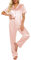 Ekouaer Ensemble de Pyjama pour Femme Satin de Soie pour Femme Ensemble de Pyjama à Manches Courtes Vêtements de Nuit Vêtements de détente pour Toutes Les Saisons Rose M