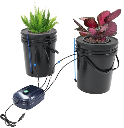 Automatische Bewässerung Hydrokultur Anbausystem 2er-Set 5gal Tiefwasserkultur mit 12W Luft-Pumpe und Top Drip Kits Umwälzendes Drip Garden System für den Anbau von Blumen, Gemüse, Obst