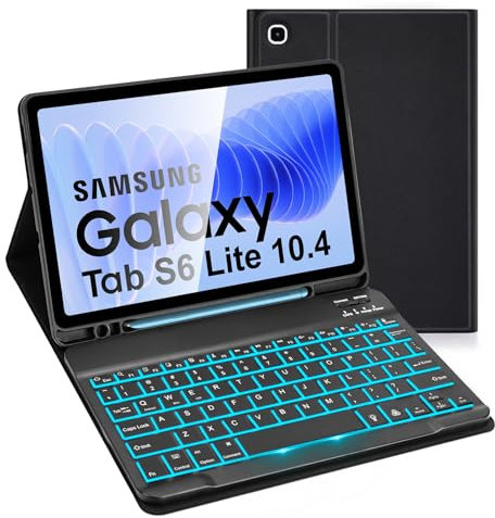Nsyee Custodia con Tastiera per Samsung Galaxy Tab S6 Lite 2024/2022/2020 10,4 Pollici, Retroilluminata,Italiano QWERTY, Rimovibile Bluetooth Tastiera, Tab S6 Lite 10.4, Nero
