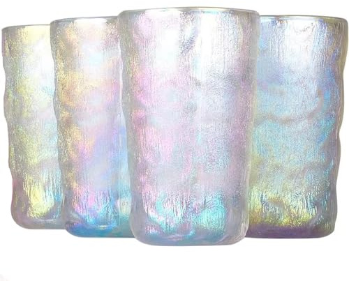 HZIYOU Gradient Trinkgläser-Set, Set von 4 irisierenden Trinkgläsern, gemischtes Gletscher-Muster 400ml Glasbecher Dekoration für Wein, Bier, Saft, Mojito und Cocktail (Dazzle-Farbe)