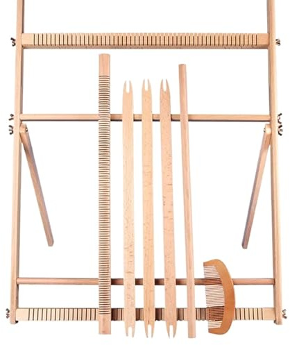 Zymjzbetic Großes Webstuhl-Set for Anfänger mit Ständer, Wandteppich, handgefertigt, gewebt, Wandkunst, Webstuhl, Webrahmen, Webstuhl, Weben, Strickwerkzeuge für Erwachsene Anfänger(Large Size Wood)