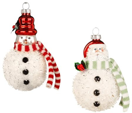 Paquete de 2 bolas de cristal hechas a mano con Papá Noel y muñeco de nieve para colgar en el árbol de Navidad, decoración elegante para las fiestas