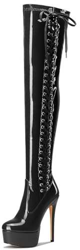 Aachcol Donna Sopra il Ginocchio Piattaforma Spillo Lacci Stivali Altezza Ginocchio Cerniera Alto High Tacco Heel Dress Stivali 15 CM Heels