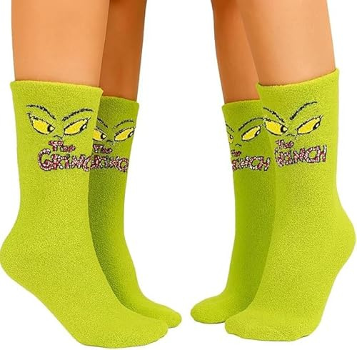 A+ Prime 2er-Pack Grinch Kuschelsocken (grün) für Damen & Kinder | Flauschige, weiche Haussocken | Warm & gemütlich