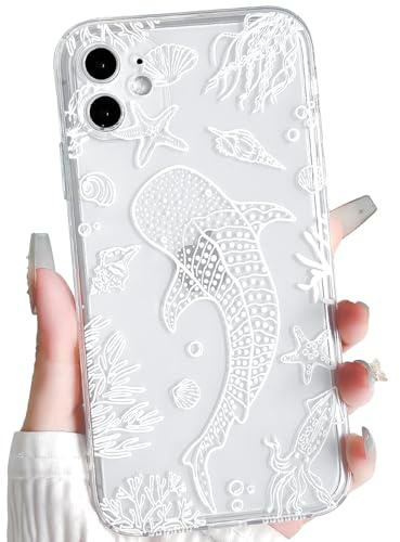 NITITOP für iPhone 12 Hülle Wal Meerestiere, Weiß Fisch | Süße Transparente Muschel Muster, Durchsichtig Sommer Design, für Frauen Mädchen, Weiche Dünne TPU, Stoßfeste Handyhülle