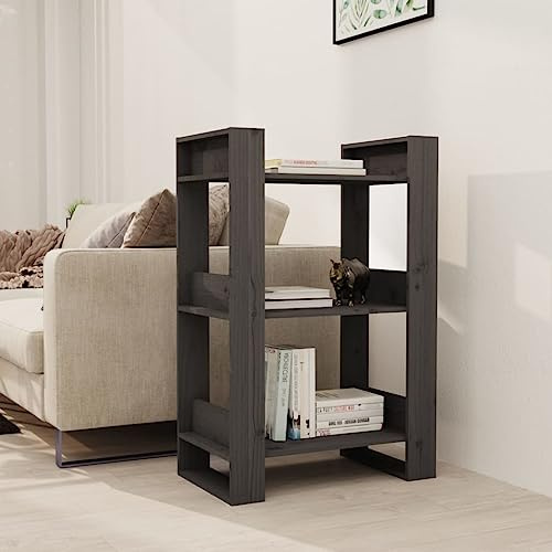 WEMYUFURN Massivholz Bücherregal Raumteiler Grau 60x35x91 cm Kiefer Holzregal mit Stauraum für Bücher Zeitschriften Deko