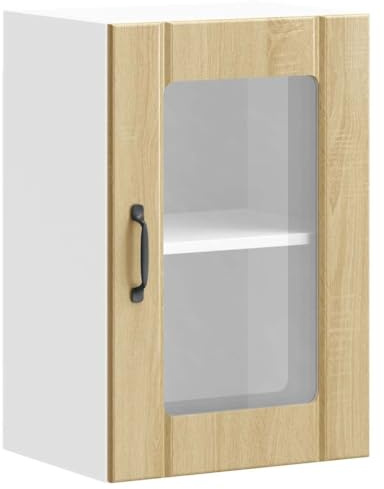 kithwjll Küchen-Hängeschrank Lucca Sonoma-Eiche aus Holzwerkstoff und Glas mit Glastür 40x31x60 cm Wandmontage Stauraum für Küche und Vorratsschrank, pflegeleicht und robust