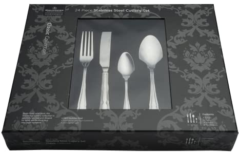 Grunwerg 24 teilig Besteck Set in einer Geschenkbox – DUBARRY STIL, 18/0 Edelstahl, gemischte Besteckset