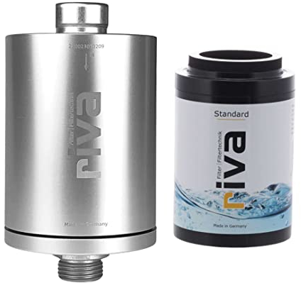 riva Filter | Duschfilter-Set STANDARD | WASSERFILTER – schützt Haut und Haare vor Chlor und Schadstoffen | Reduziert Kalk-Belag | Einfache Montage | Silber
