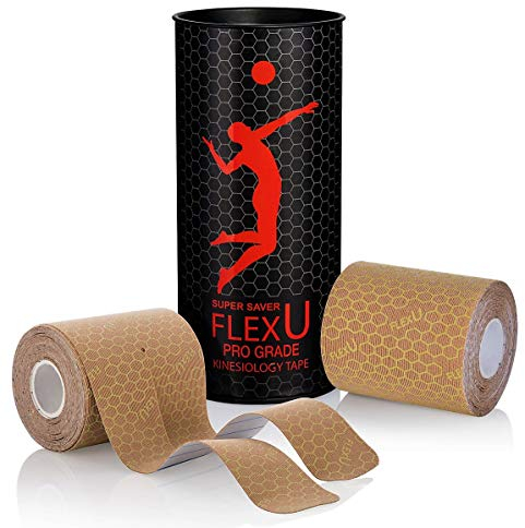 FlexU Kinesiologie-Tape; Super Saver, vorgeschnittene Y-Form, 40 Streifen von 7,5 x 25 cm, vorgeschnittene Y-Form, ultrabreit; Hypoallergen; Therapeutisches Erholungsband (beige)