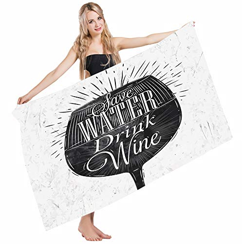 Mugod Strandtuch, Badetücher, Wein-Sparen, Wasser, Getränke, Weinglas im Kreidetafel-Stil, Retro-Stil, Yoga, Golf, Schwimmen, Haare, Handtuch für Männer, Frauen, Mädchen, Kinder, Baby, 162 x 81 cm
