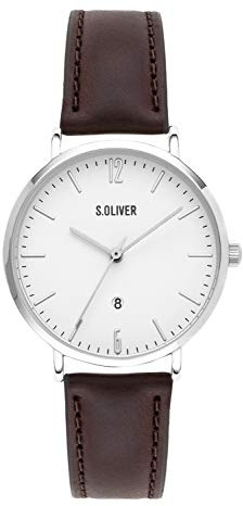 s.Oliver Damen Analog Quarz Armbanduhr mit Leder Armband Braun SO-3601-LQ