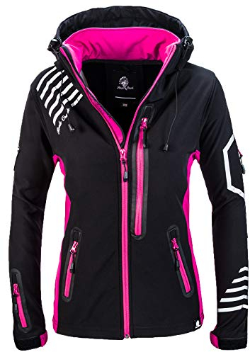 Rock Creek Damen Softshell Jacke Windbreaker Regenjacke Übergangsjacke Softshelljacke Damenjacke Regenmantel Outdoorjacke D-402 Schwarz-Pink 4XL