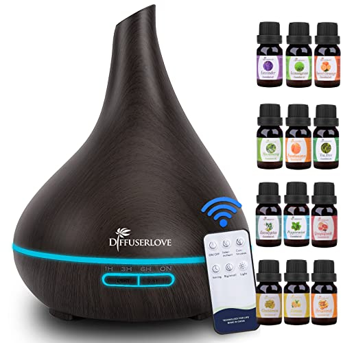 Diffuserlove 500ML Diffuseur d'Huiles Essentielles Electrique Aromathérapie Humidificateur Vaporisateur d'Huile Parfumée, LED 7 Couleurs, Arrêt Automatique sans Eau pour Bureau Maison Chambre