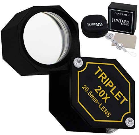 20x Vergrößerungsglas Schmuck Lupe Triplett Linse 20,5mm Optisch Glas Juwel Vergrößerung Werkzeug Juwelier, Briefmarke Philatelist, Münze Numismatik, Achromatisch Schwarz Hexagonal Design Kit