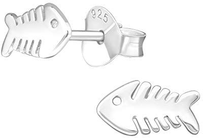 Laimons Mädchen Kinder-Ohrstecker Ohrringe Kinderschmuck Fischgräte Fisch Meeresbewohner glanz aus Sterling Silber 925