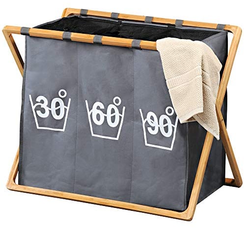 Kesper, 19597, Wäschesammler, Bambus, Grau, faltbar, tragbar, B 63 x H 57 x T 38 cm
