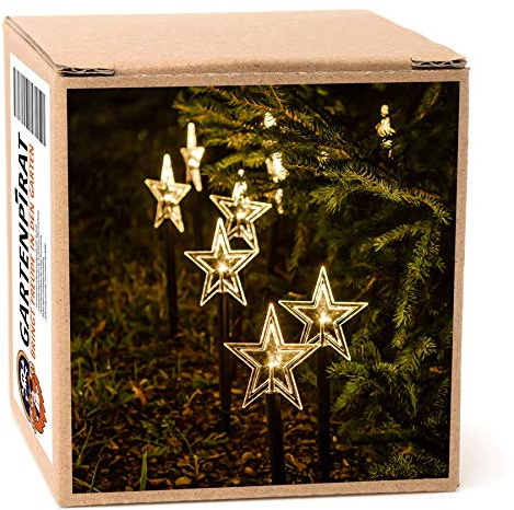 Gartenpirat LED Leuchtstäbe Stern warmweiß, 10 Erdspieße, Batteriebox mit Timer, Weihnachtsbeleuchtung für außen