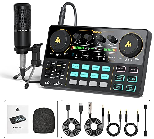 MAONO MaonoCaster Lite AU-AM200-S1 All-in-One Podcast Equipment Set with 3.5mm Microphone for Live Streaming, Podcast Recording, PC, Smartphone