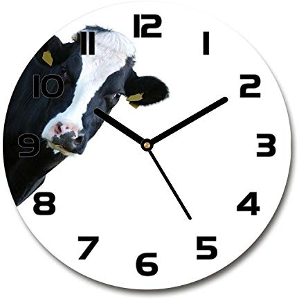 Tulup Glasuhr ⌀ 30cm - Schwarze Zeigern - Wanduhr Wandkunst Bild Gehärtetem Glas Uhr Echtglas Küche Wohnzimmer - Kuh