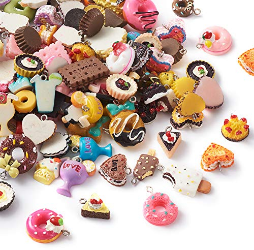 Beadthoven 100 Stück gemischte zufällige Lebensmittelperlen aus Kunstharz, Kuchen, Eis, Desserts, Perlen für Schmuckherstellung