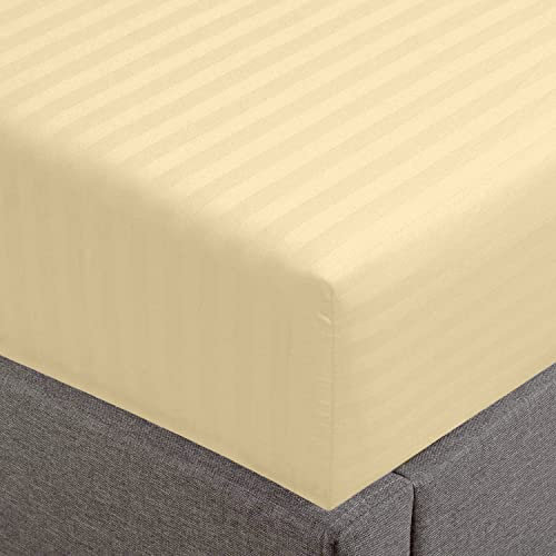 Feather & Stitch Spannbetttuch, Kingsize, 100 % Baumwoll-Damast-Satin-Gewebe, gestreift, atmungsaktiv, dehnbar, elastisches Bettlaken für Matratze, 45,7 cm tiefe Tasche, Fadenzahl 500, ultraweich,