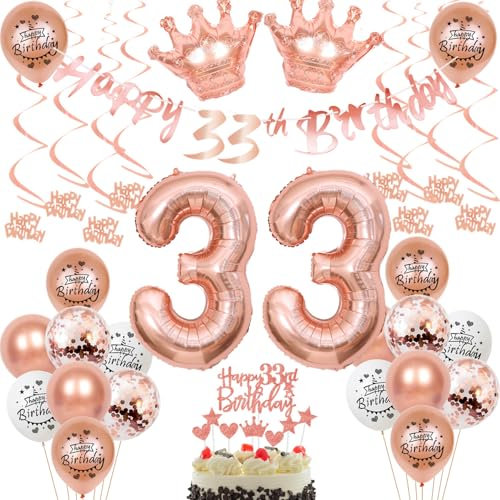 33 Jahr Geburtstag Frauen Deko 33. Geburtstag Frauen Rosegold Tortendeko 33 Luftballon 33 Jahr Frauen 33 Geburtstagsdeko Rosegold 33 Dekoration