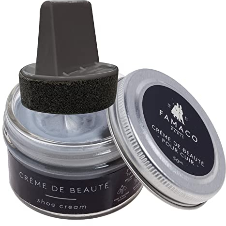 Famaco 50ml Metallic Sliver Leather Deluxe Cream Polish for Boot and Shoe with Application Sponge - Long Lasting Shine Protector Kit for Boots and Shoes