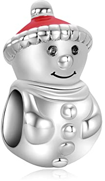 LaMenars Schneemann und Weihnachtsmütze Sterling Silber Charm funkelnder Weihnachtsbaum baumeln Anhänger, Mädchen Perlen Geschenke für Frauen Armband Halskette