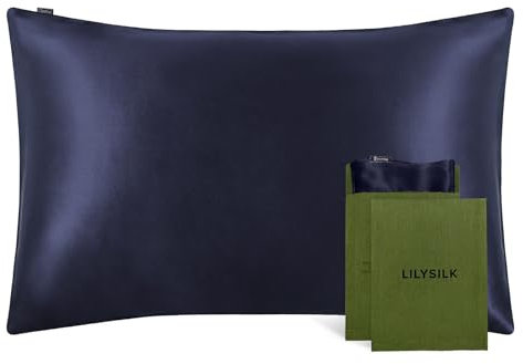 LILYSILK 100% 19MM Maulbeerseide Kissenbezug mit Umschlagverschluss superweiche Kissenhülle für besseren Schlaf und Haarpflege(Navy Blau,40x80cm)