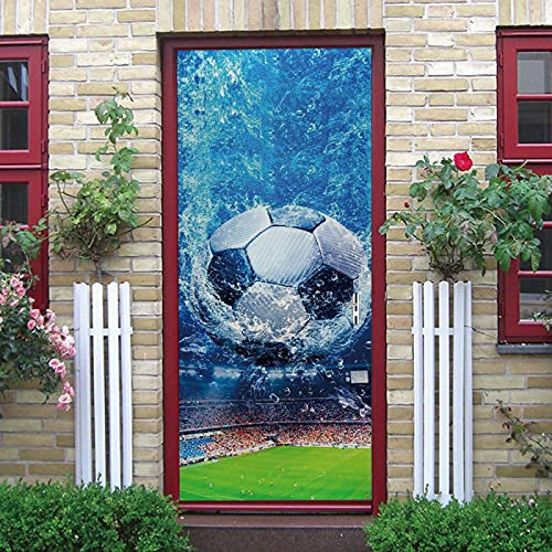 LuSeven 3D fototapete selbstklebend Blau Fußball Stadion 40x120cm(15.74 inches * 47.24 inches) Fototapete Türfolie Poster Tapete - Abnehmbar Wandtapete Wohnzimmer PVC Wasserdichte Wallpaper Wandwandau