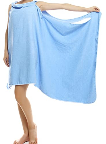 XiinxiGo Saunakilt Damen Kleid, Handtuch-Poncho,Umzieh-Hilfe - Strand-Bademantel für Damen,Blau,150 * 80 cm