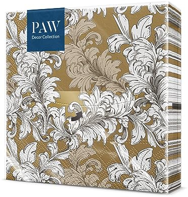 PAW - Servietten 3-lagig (33 x 33 cm) I 20 Stück I Perfekt für Kommunion, Hochzeit, Konfirmation und Feiern I Papierservietten Bunt mit Dekorationen I Besondere Anlässe, Ornamente I Damask Ornament