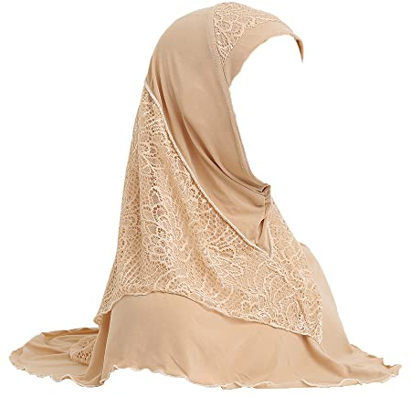JDYaoYing Muslimischer Hijab-Kopfschal für Damen, Spitze, islamischer Turban-Schal, Schal, beige, Einheitsgröße