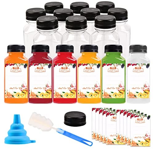 10 Stück 250 ml Leere Flaschen Kunststoff, Wiederverwendbare kleine Flaschen zum Befüllen Trinkflaschen für Smoothie Saft Tee, Klare Trinken Bottle für Mini-Kühlschrank, Juicer Shots, Wasser, Milch