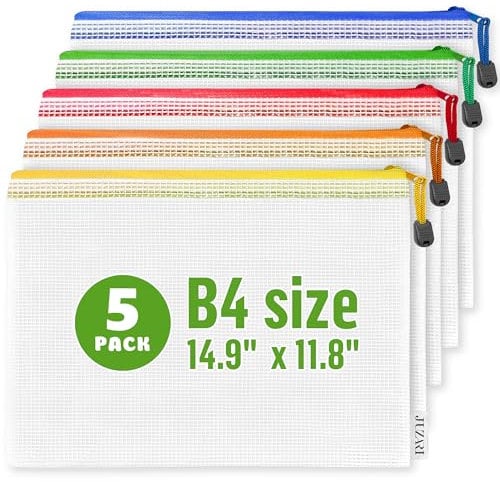 5 Pack Large Plastic Zipper Pouches B4 (12х15in) for Puzzle & Board Game Storage Bags - Mesh Zipper Pouch Document Bag - Pouches for Organization Storage Bags with Zipper - Zipper Bags for Organizing