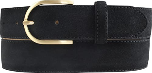 BELTINGER Damen-Gürtel aus Veloursleder 3,5 cm | Velour-Ledergürtel für Damen 35mm | Wildleder-Gürtel mit runder, goldener Gürtelschließe