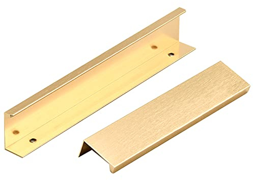 KGUDYS Tiradores de Armario,Paquete de 4,Tiradores Invisibles de aleación de Aluminio,Tiradores de Muebles,Tiradores de cajones Ocultos,Cocina casera,baño,Tiradores,con Tornillos,Dorado,200mm/7.9in